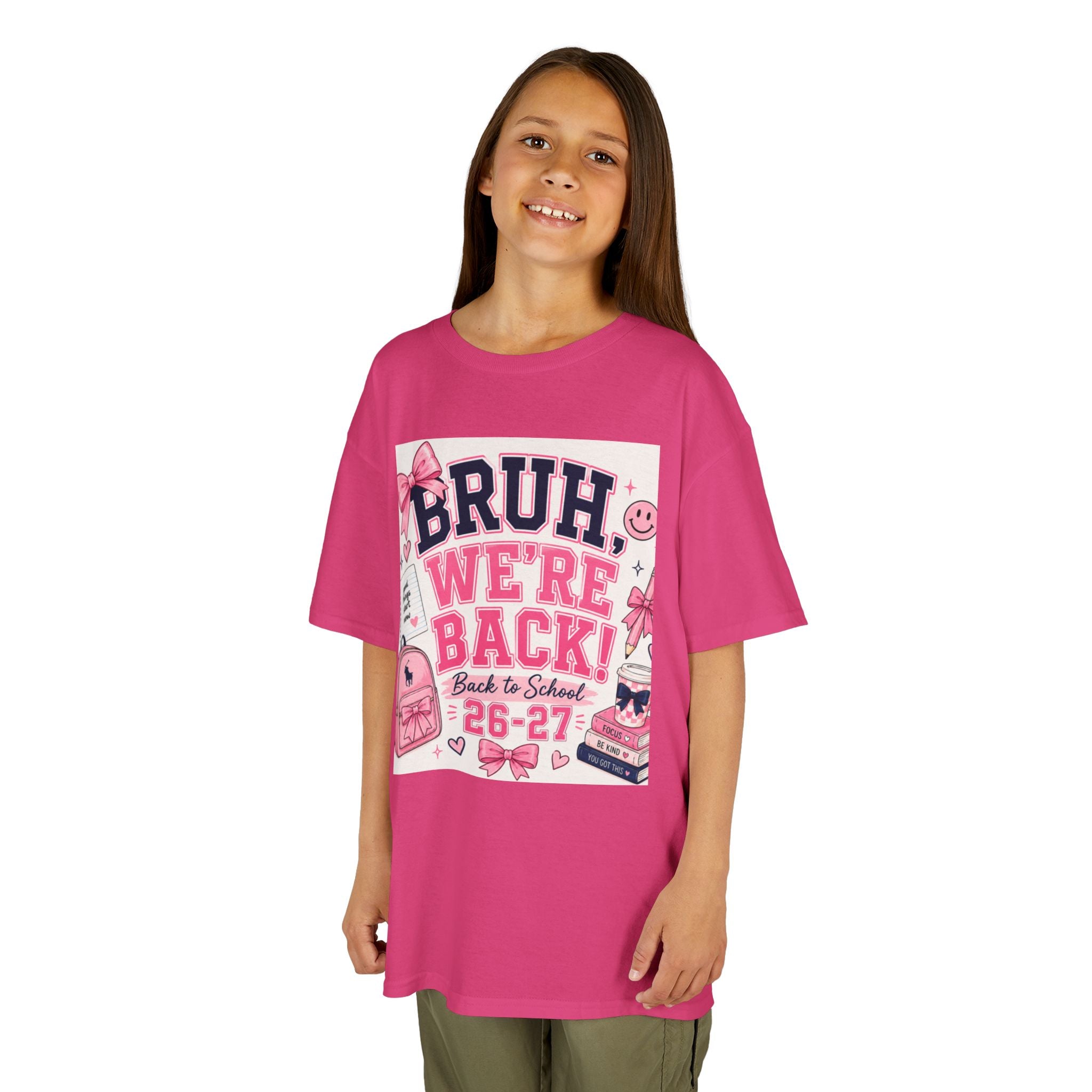 Kids Tee — "Bruh, We're Back!" Back to School Pink Graphic