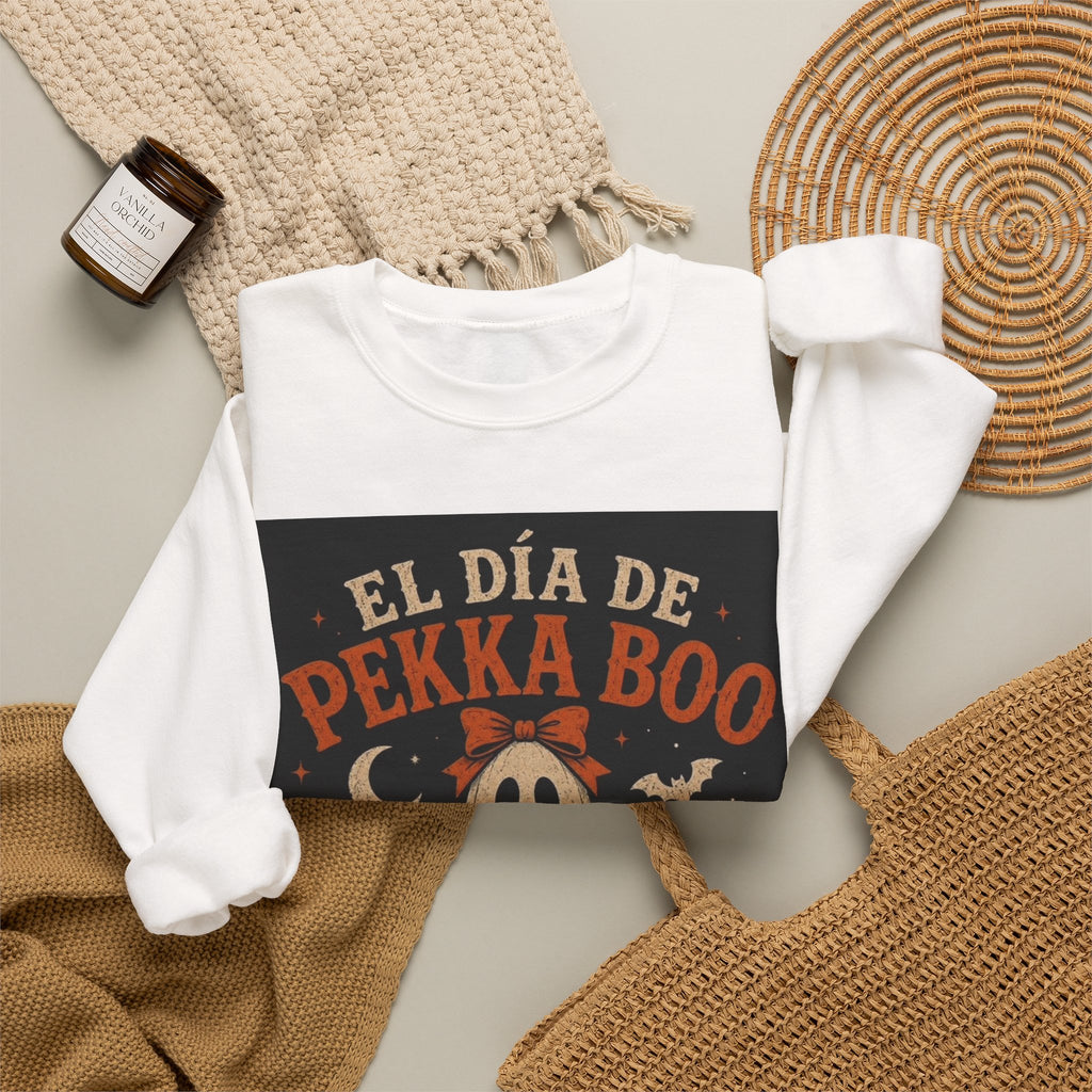 Pekka Boo Halloween Sweatshirt — "El Día de Pekka Boo" Ghost Crewneck