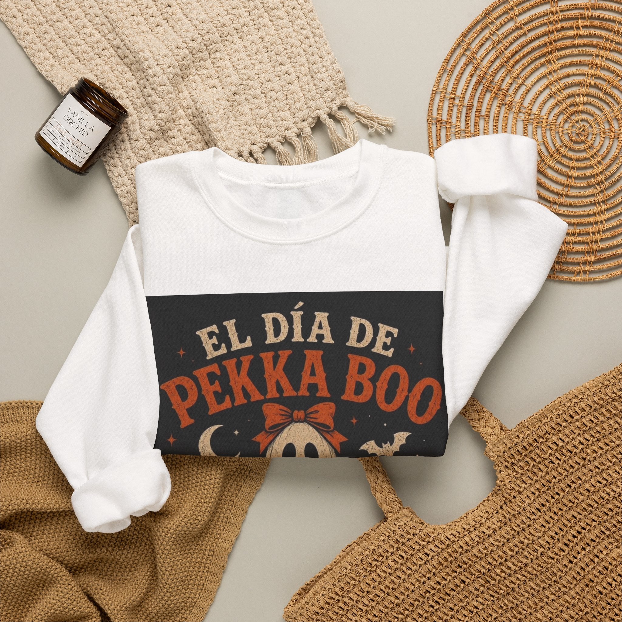 Pekka Boo Halloween Sweatshirt — "El Día de Pekka Boo" Ghost Crewneck