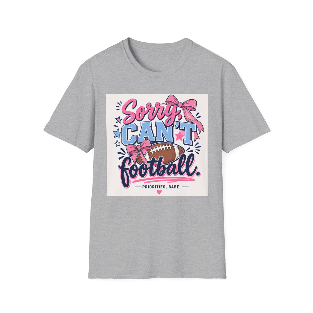 Sorry, Can't Football T-Shirt — Cute Pink Bow Football Tee for Non-Players