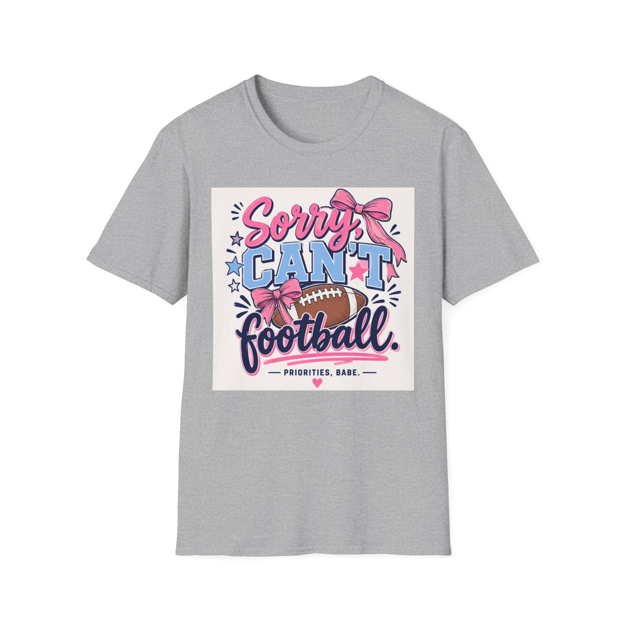 Sorry, Can't Football T-Shirt — Cute Pink Bow Football Tee for Non-Players
