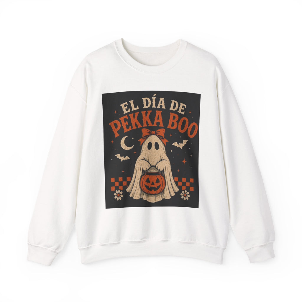 Pekka Boo Halloween Sweatshirt — "El Día de Pekka Boo" Ghost Crewneck