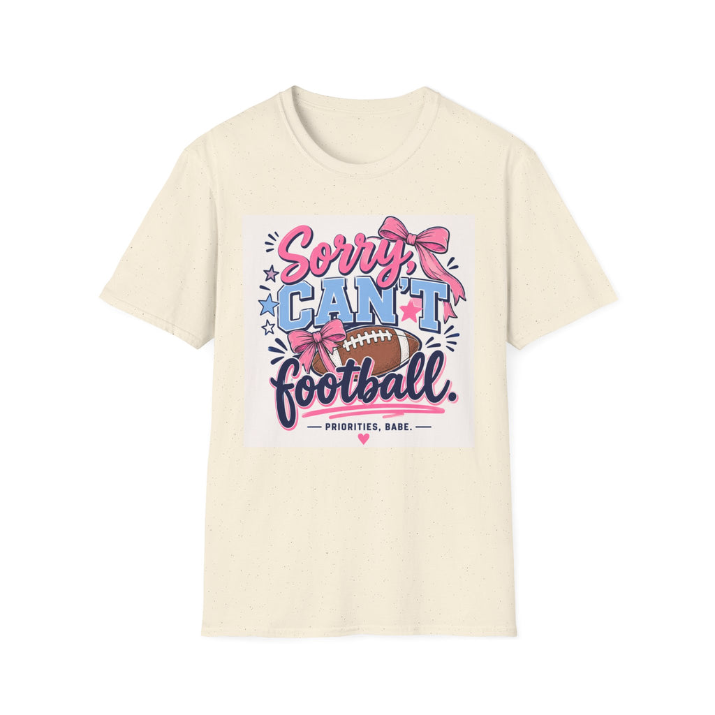 Sorry, Can't Football T-Shirt — Cute Pink Bow Football Tee for Non-Players
