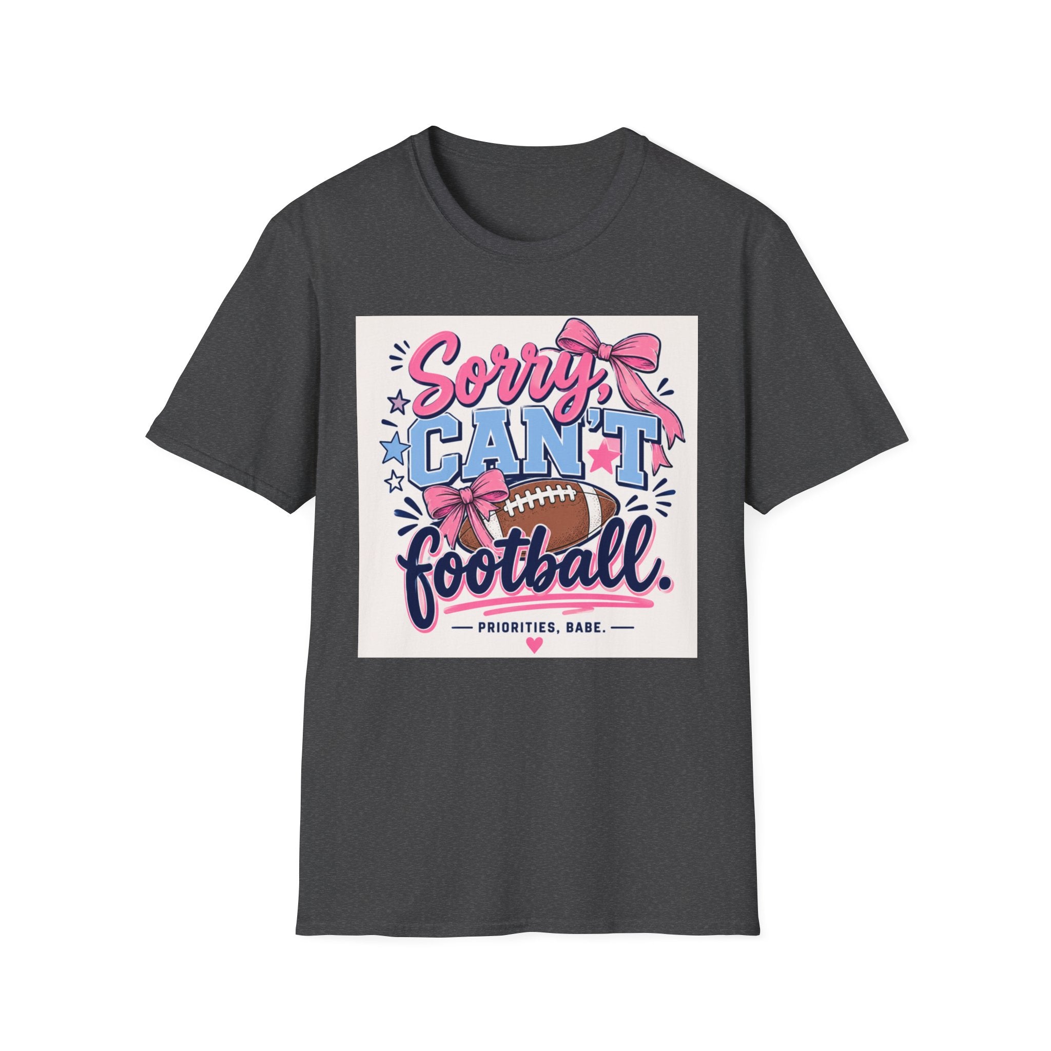 Sorry, Can't Football T-Shirt — Cute Pink Bow Football Tee for Non-Players