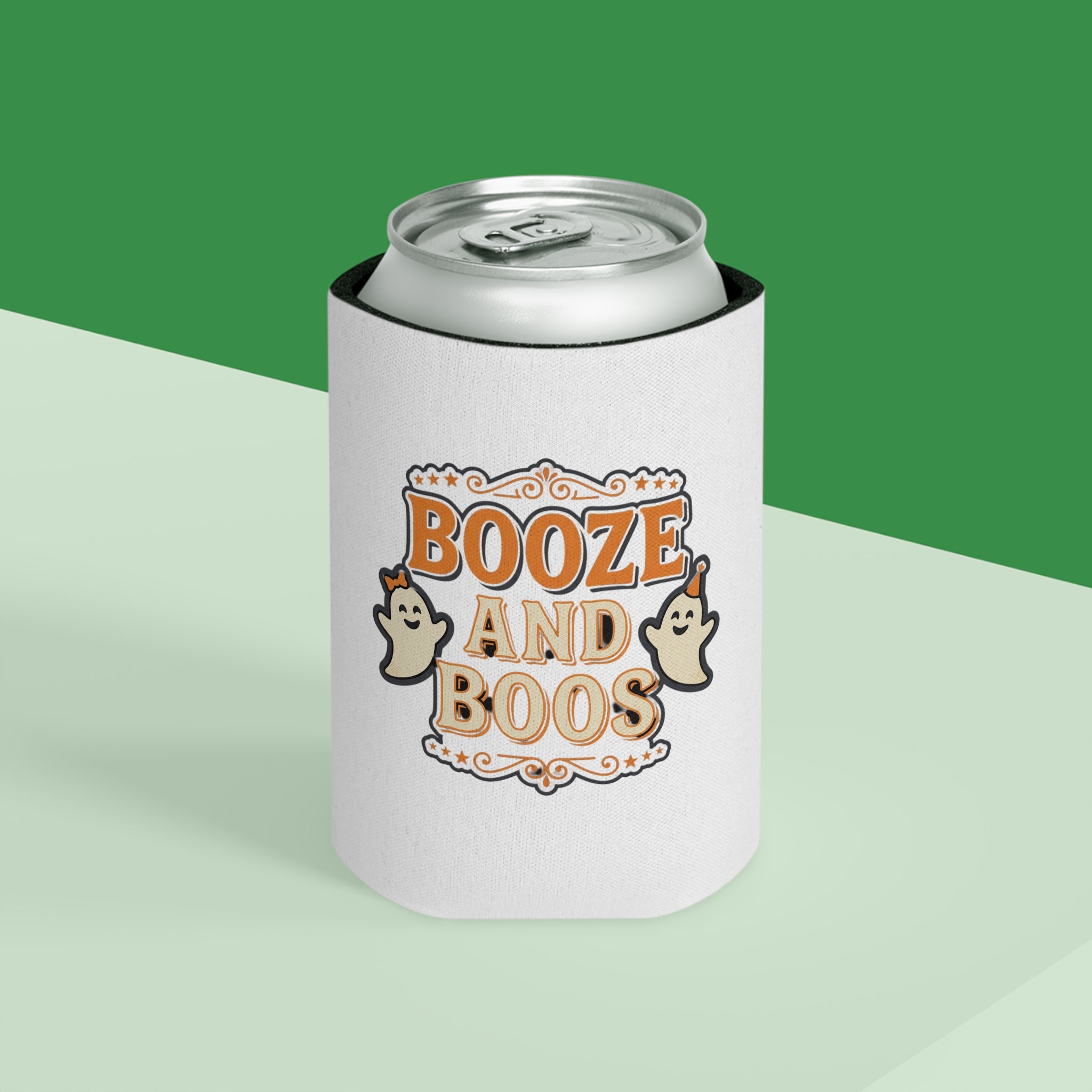 Can Cooler — "Booze and Boos" Halloween Ghost Drink Koozie