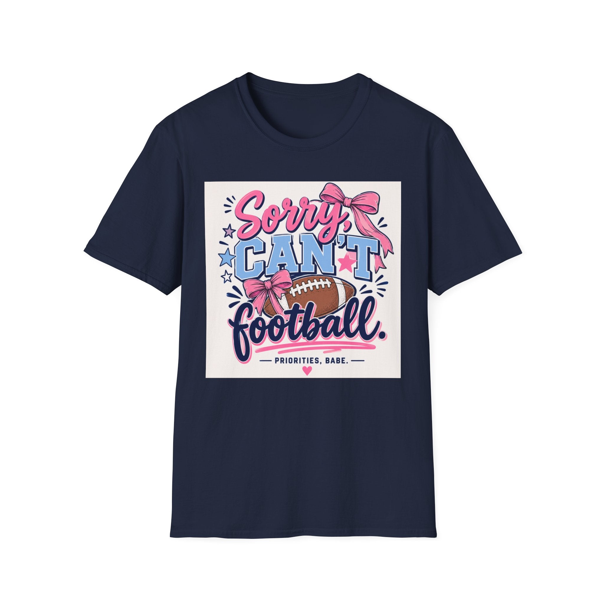 Sorry, Can't Football T-Shirt — Cute Pink Bow Football Tee for Non-Players