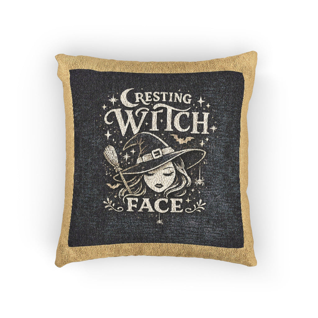 Woven Pillow — 'Greeting Witch Face' Halloween Decorative Pillow