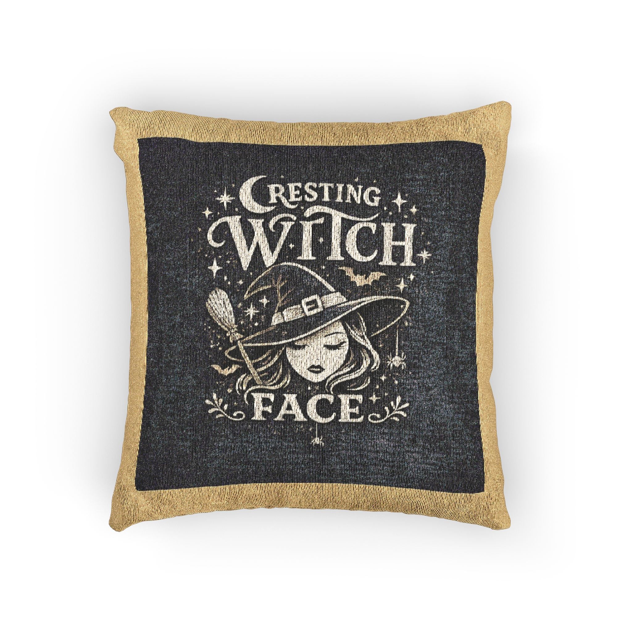 Woven Pillow — 'Greeting Witch Face' Halloween Decorative Pillow