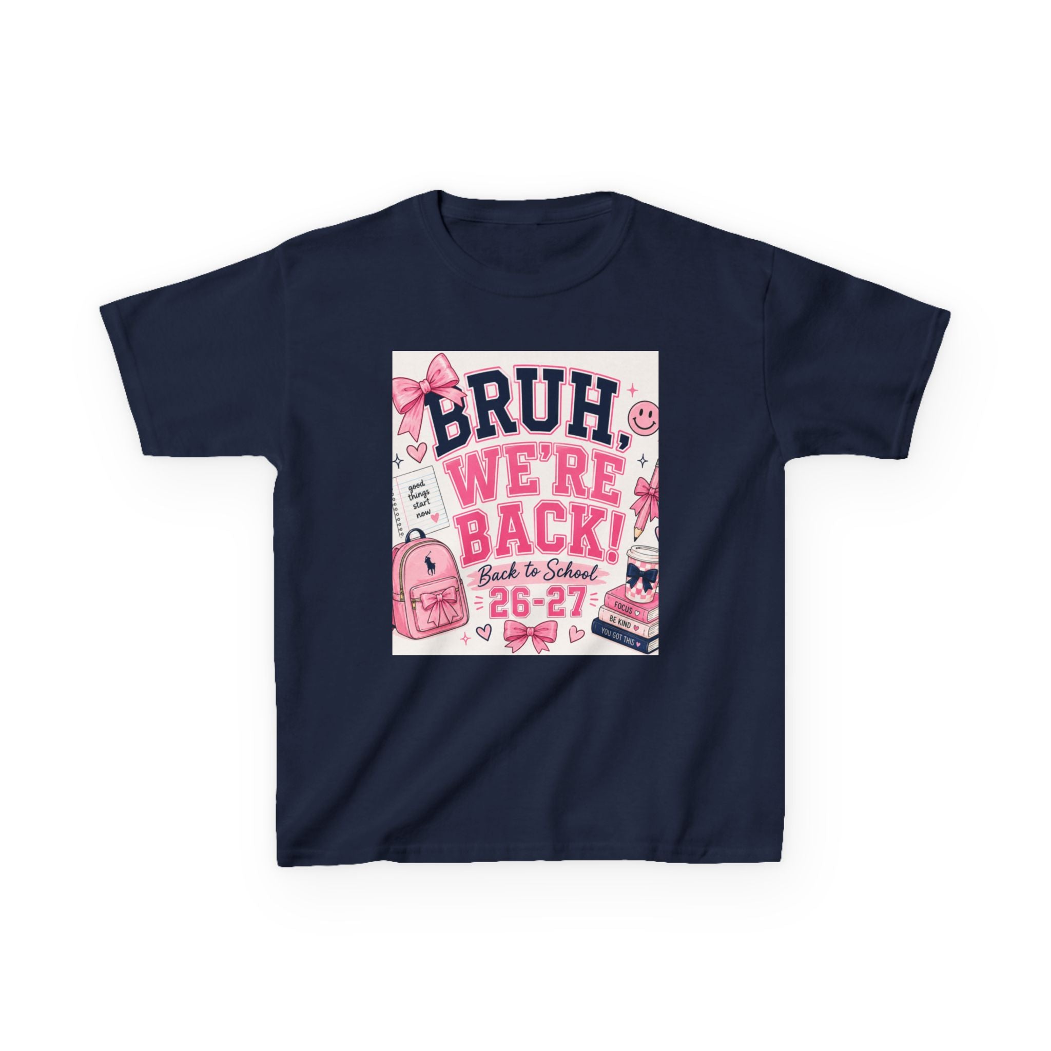 Kids Tee — "Bruh, We're Back!" Back to School Pink Graphic