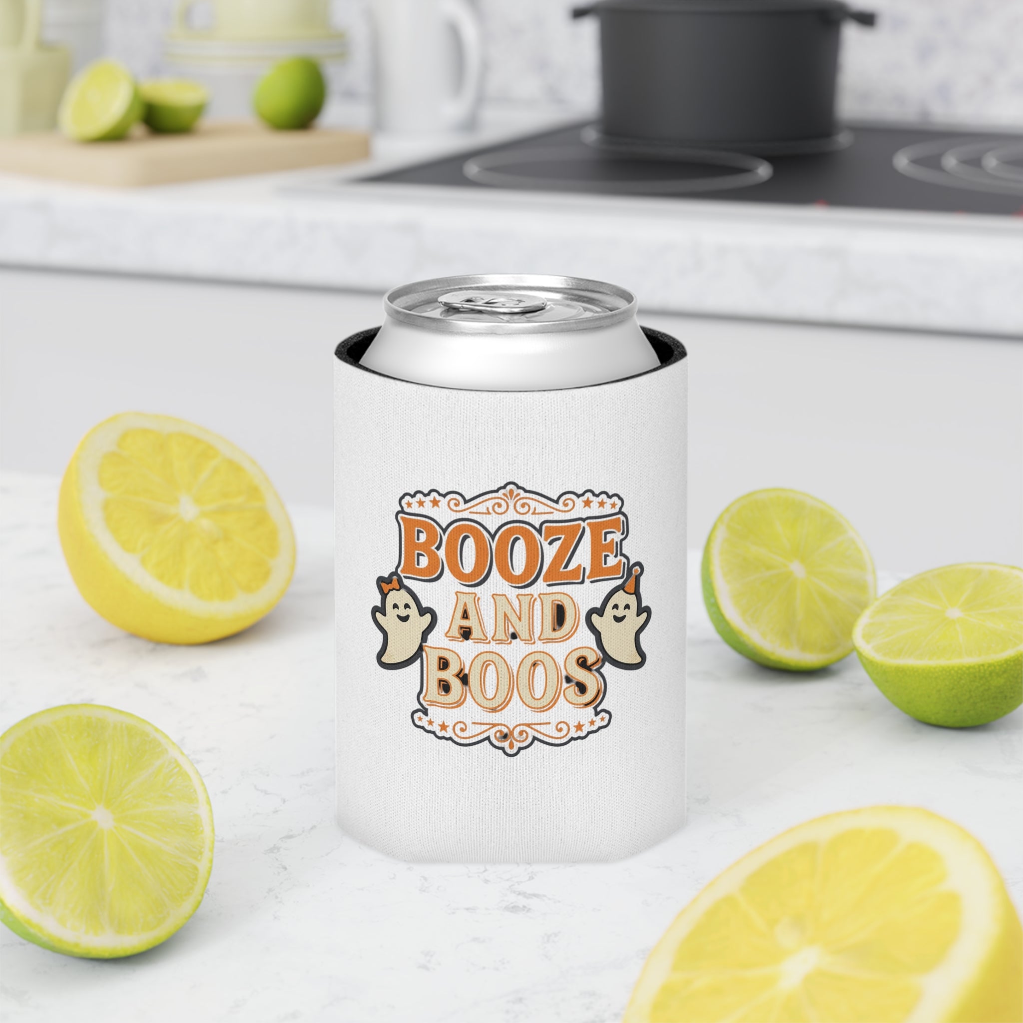 Can Cooler — "Booze and Boos" Halloween Ghost Drink Koozie