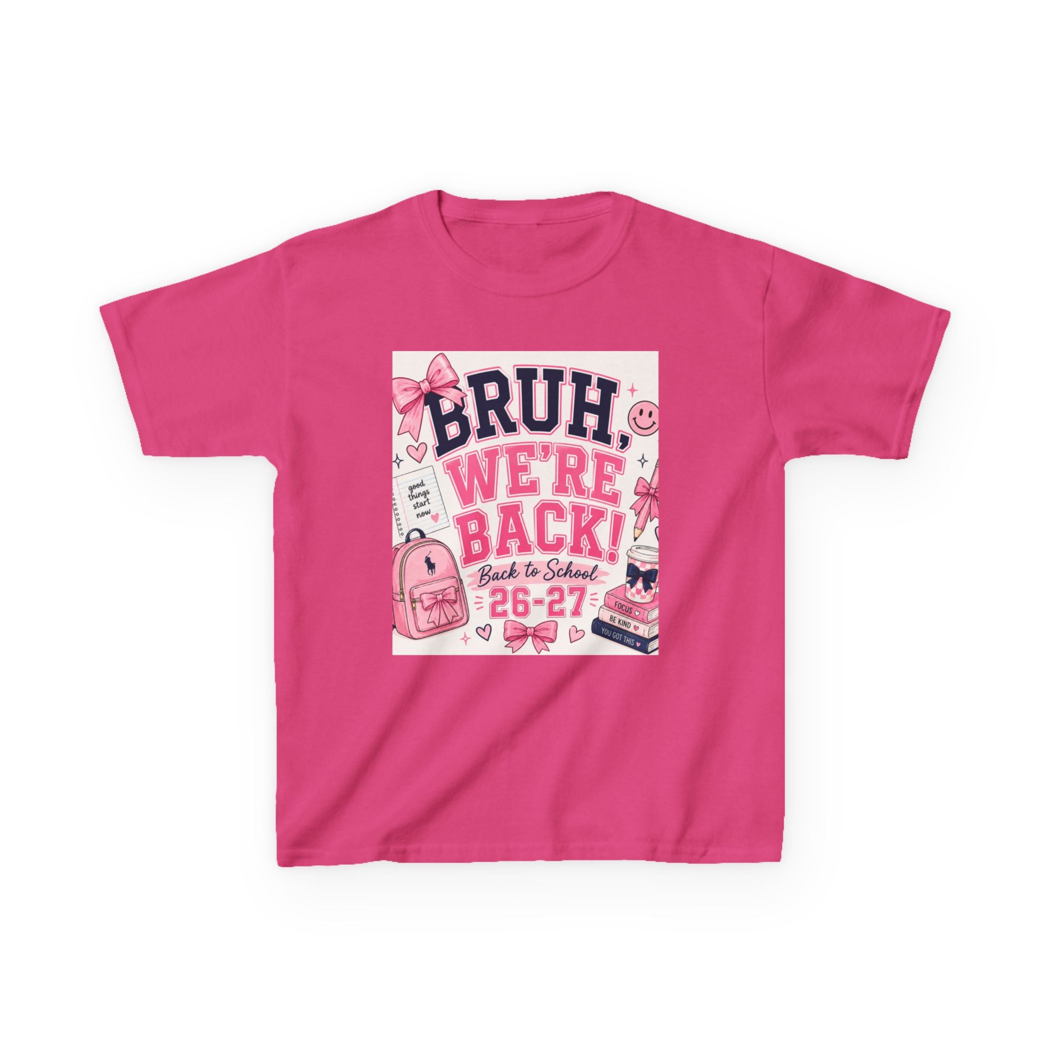 Kids Tee — "Bruh, We're Back!" Back to School Pink Graphic
