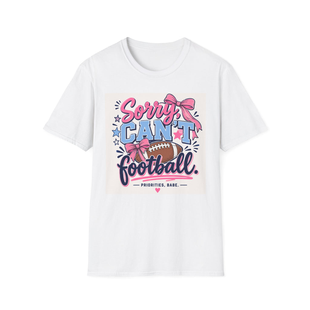 Sorry, Can't Football T-Shirt — Cute Pink Bow Football Tee for Non-Players