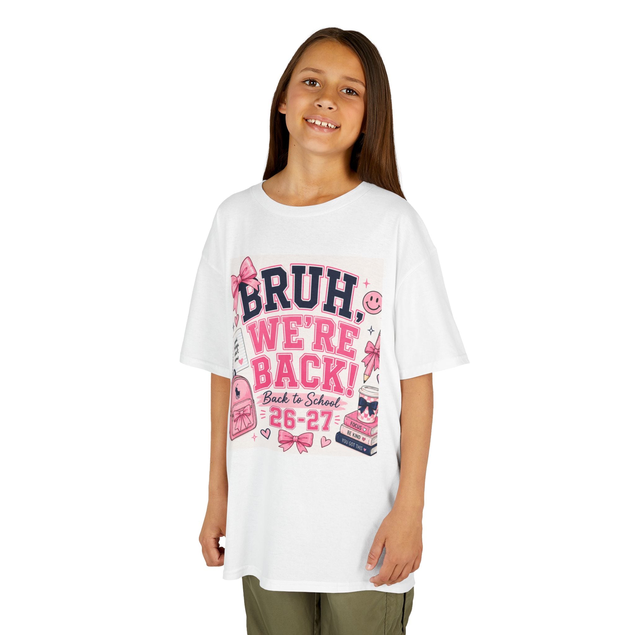 Kids Tee — "Bruh, We're Back!" Back to School Pink Graphic