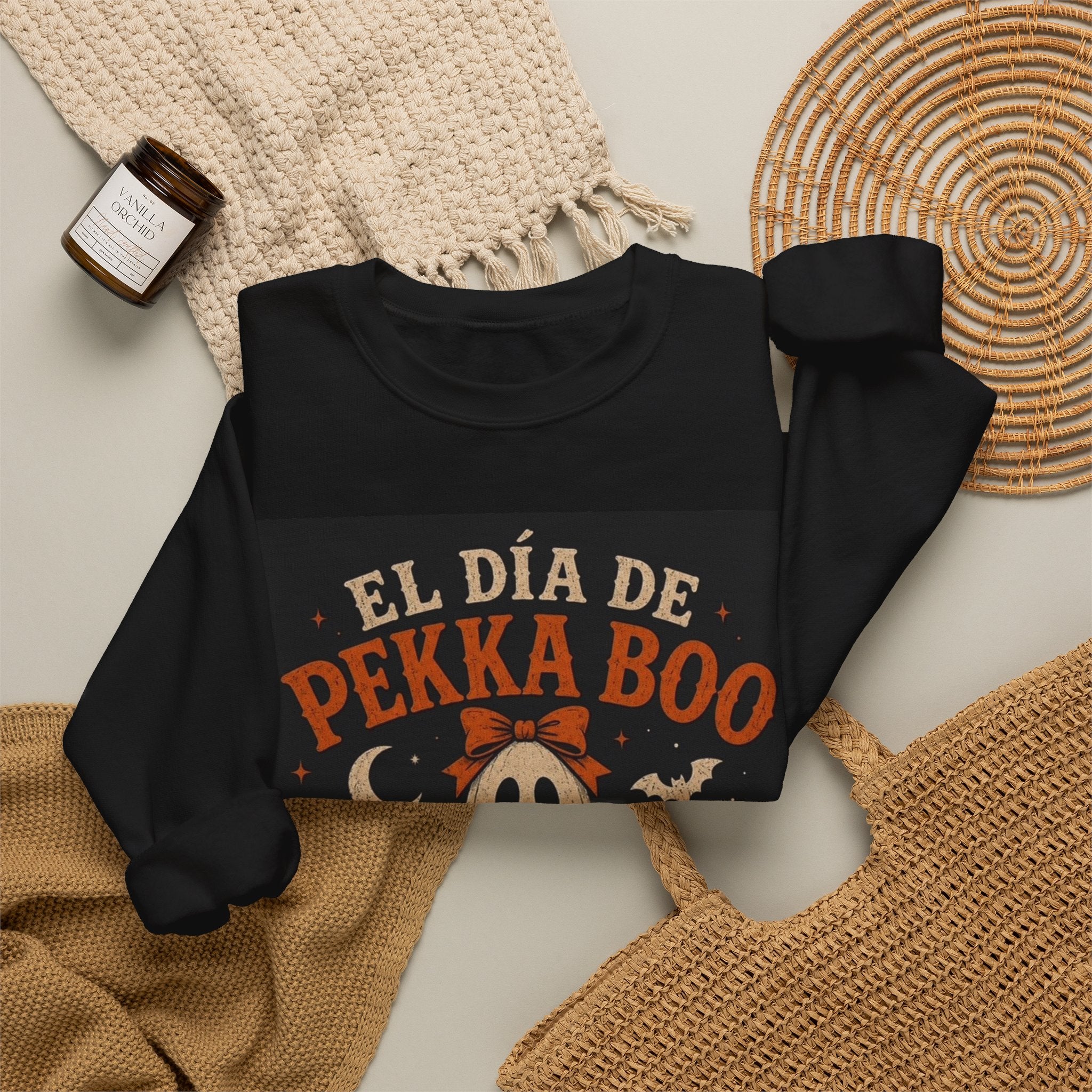 Pekka Boo Halloween Sweatshirt — "El Día de Pekka Boo" Ghost Crewneck